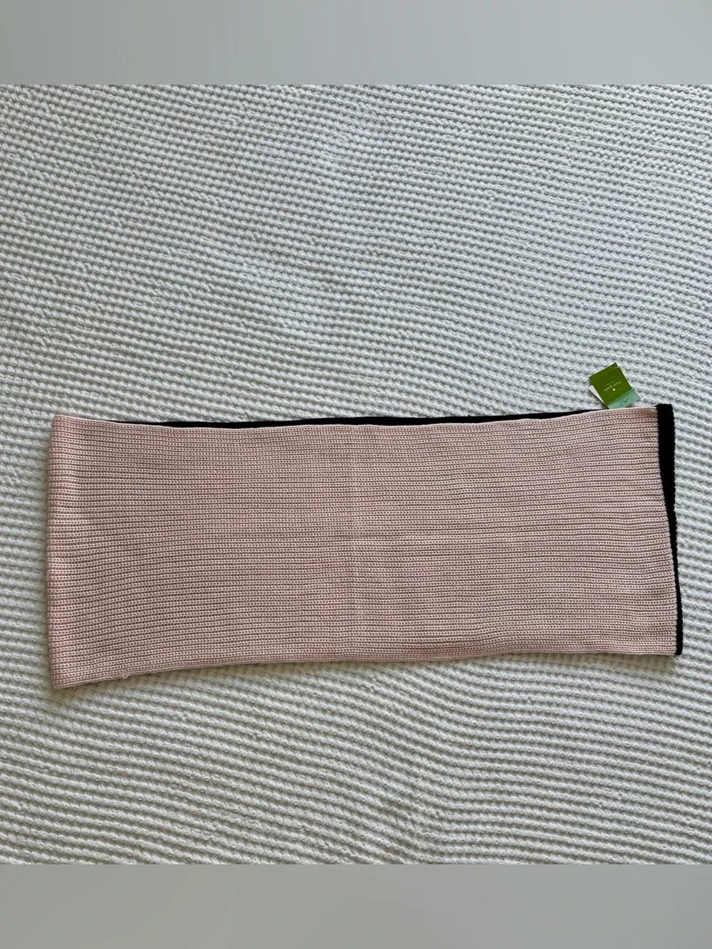 NWT Kate Spade NY Light Pink Black Colorblock Knit Infinity Scarf Gold Charm OS
